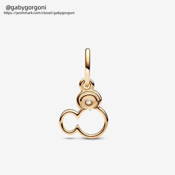 Pandora Disney Mickey Mouse Silhouette Lab-Grown Diamond Dangle Charm|Gold - Picture 2 of 2